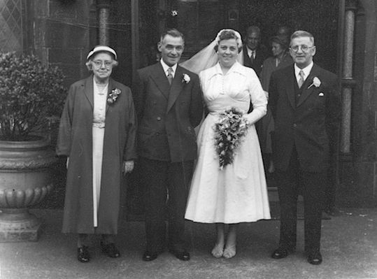 Jean Greig's Wedding photo
My grandmother Mary Ann Vennard on the left at the marriage of Jean Greig (bride). Jean's father is on the right.
